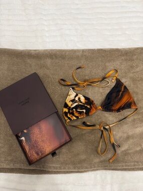 SKIMS by Roberto Cavalli Tiger Print Triangle Bikini Top in Brown and Black